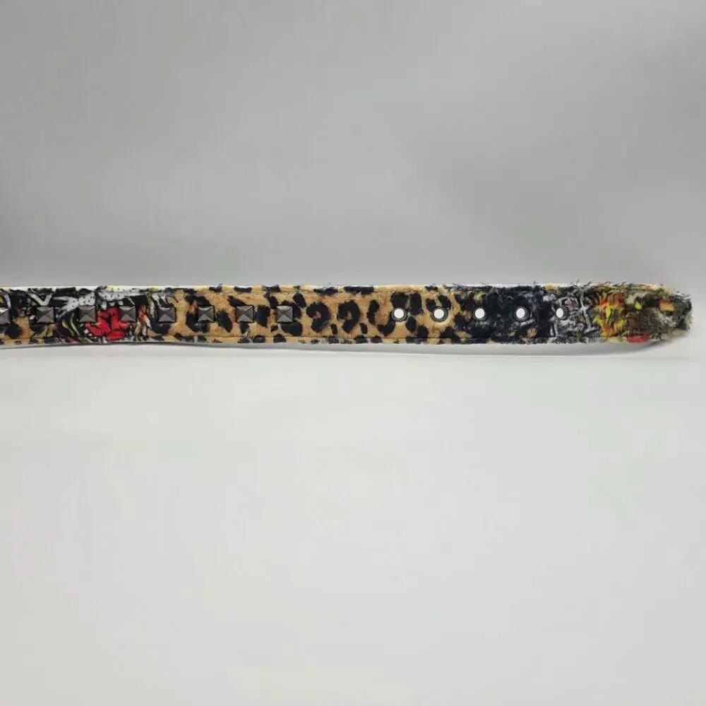 Ed Hardy Men's Size 34 Faux Fur Belt Leopard Print Plush Studded New
